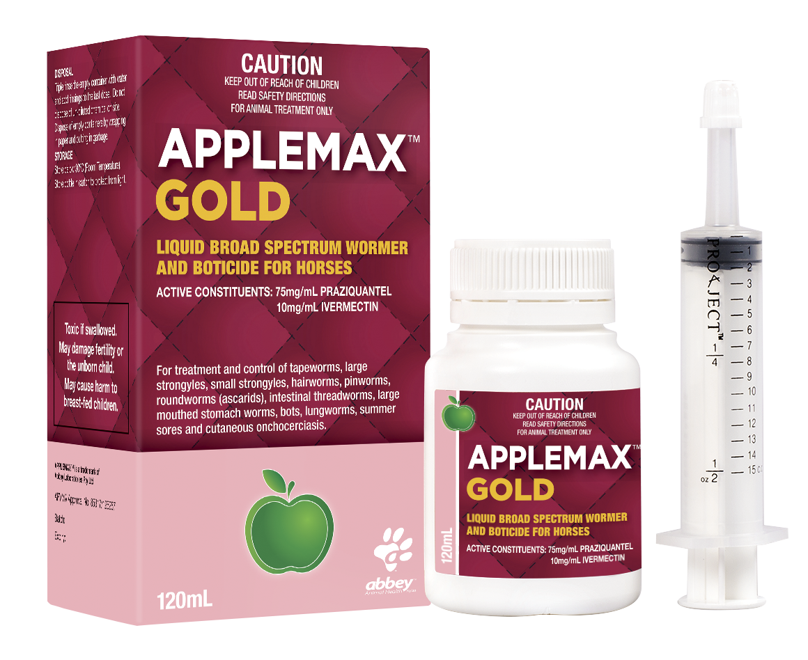 Abbey Health APPLEMAX GOLD Broad Spectrum Wormer and Boticide for Horses 120ml